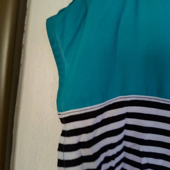 Westbound Ladies Top, turquoise with black and white stripes, l - Picture 4 of 6